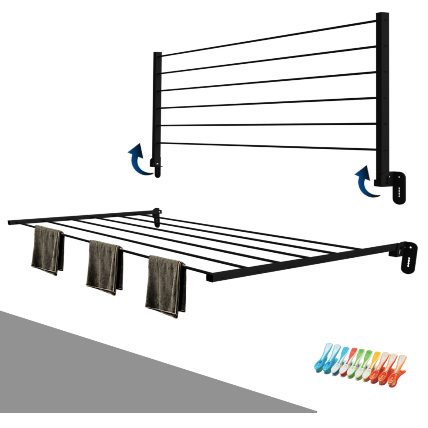 Stendibiancheria da parete Nero 80 - 120 cm