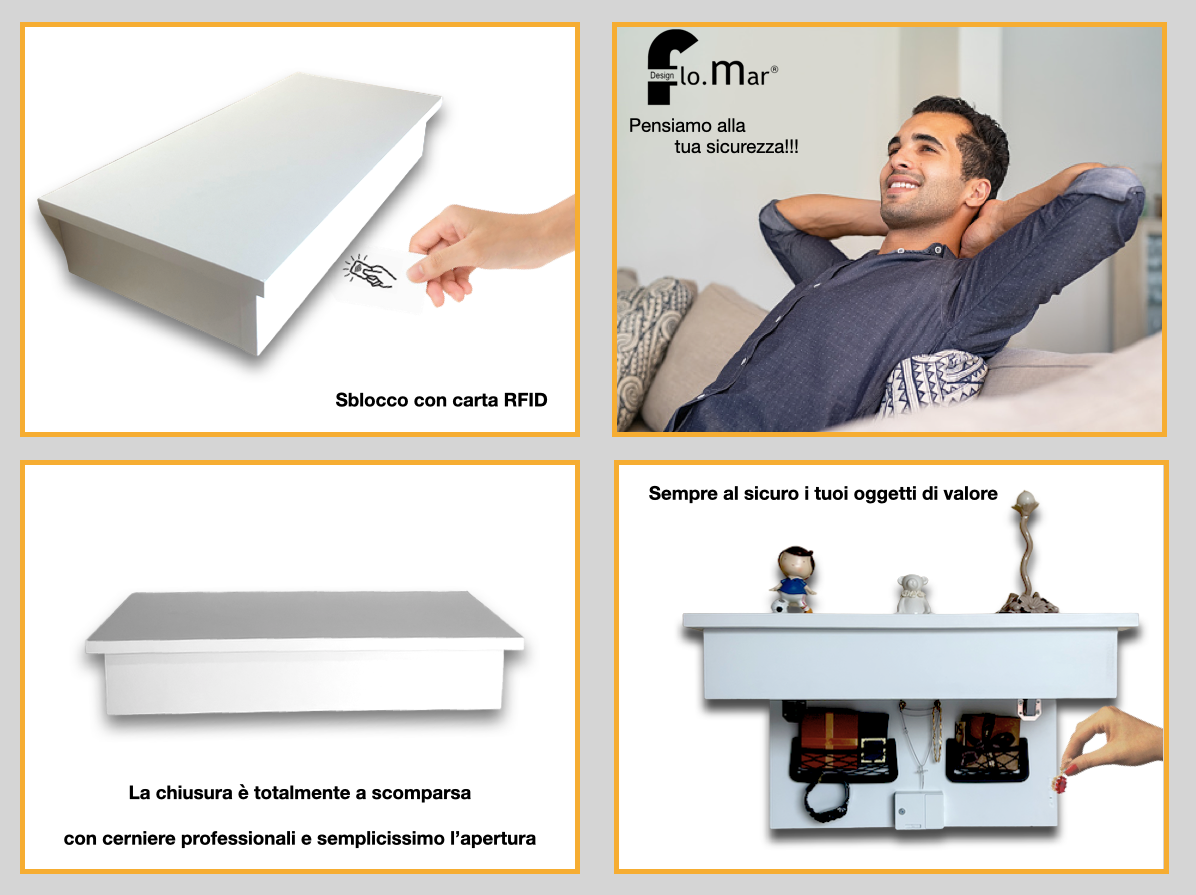 Mensole da muro, Mensole da parete sospese, Mensole da muro invisibili, Mensola a scomparsa, Mx carico 20 kg per mensola 60 x 30 x 12 (cassaforte invisibile)