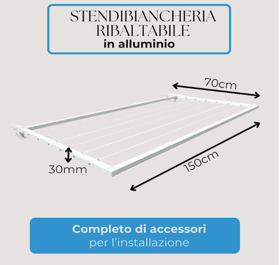Stendibiancheria ribaltabile, stendino ribaltabile dimensioni 150 cm BIANCO