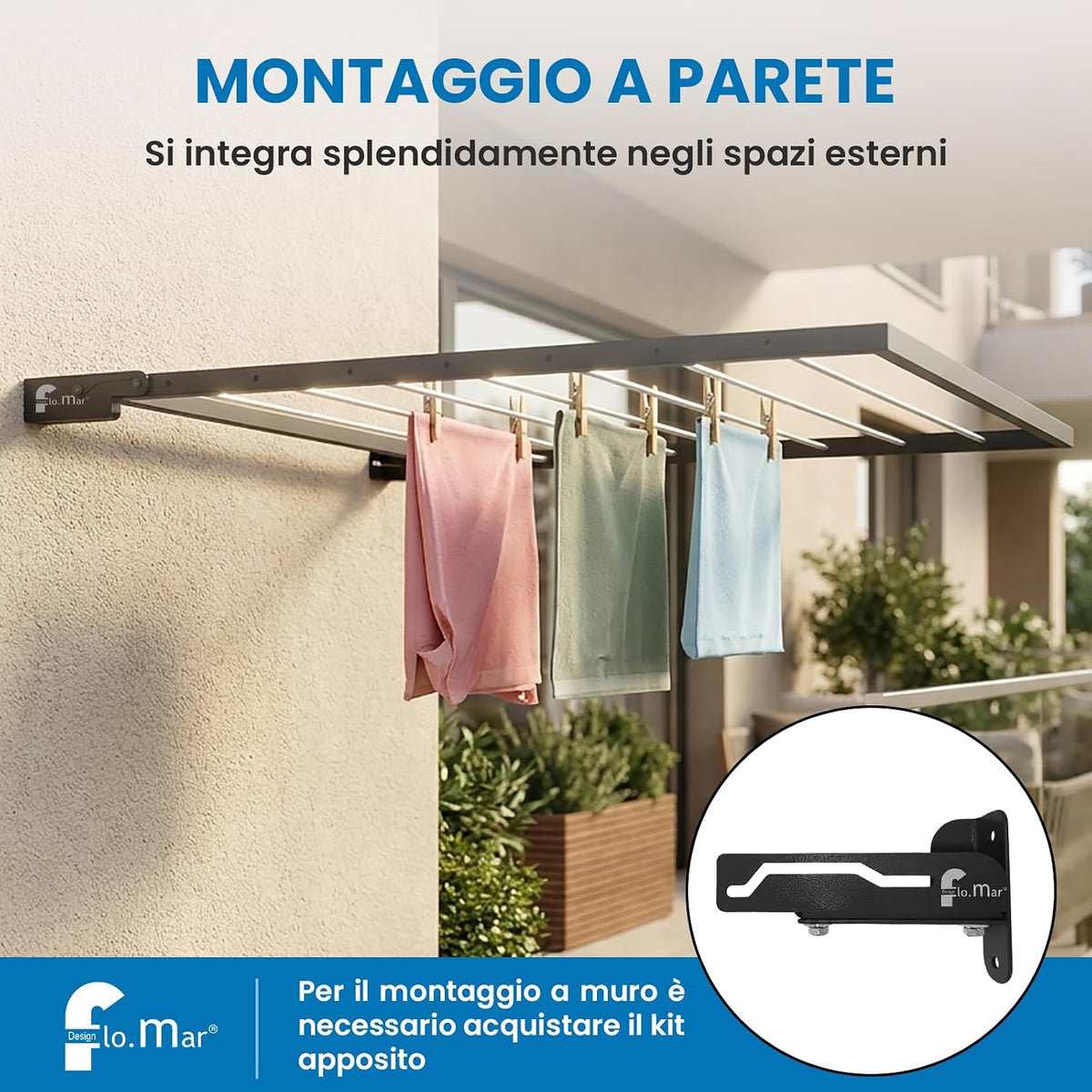 Kit Completo per Montaggio a Parete, solo per Stendino modello Flip - Kit di Fissaggio a Muro - Marrone