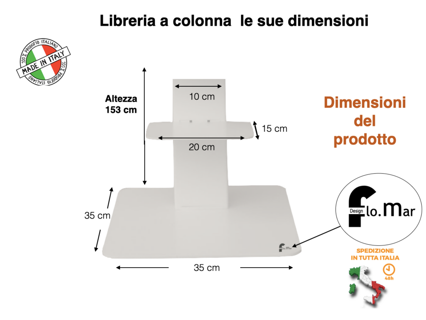 Libreria a colonna altezza 155 cm colore bianco