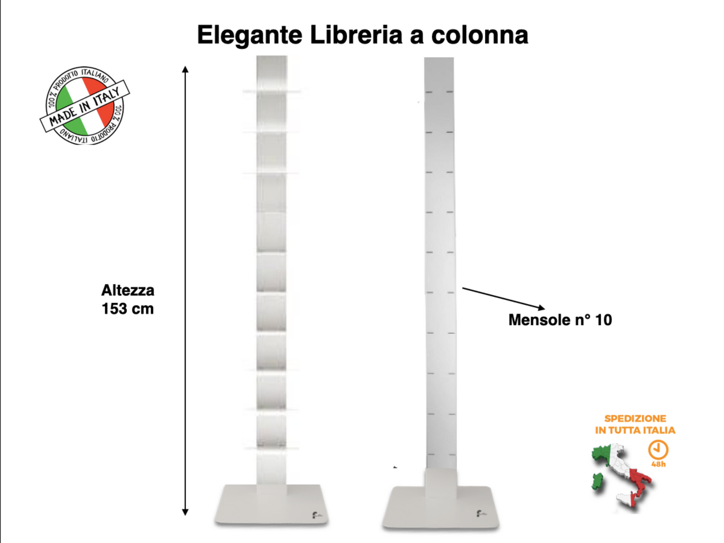 Libreria a colonna altezza 155 cm colore bianco