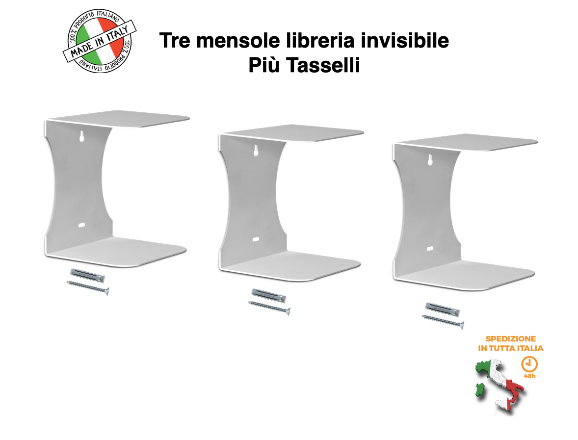 Mensole libreria a scomparsa invisibili, colore: Bianco, per mettere i libri in pila (3)