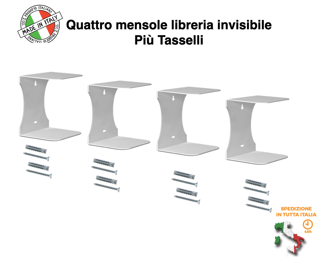 Mensole libreria a scomparsa invisibili, colore: Bianco, per mettere i libri in pila (4)