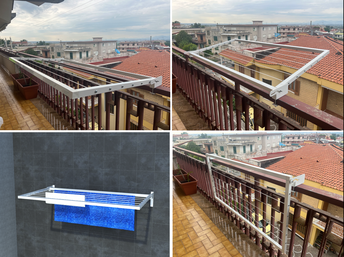 Stendibiancheria ribaltabile, BIANCO E GRIGIO stendibiancheria da balcone, stendino da parete, stendibiancheria a scomparsa