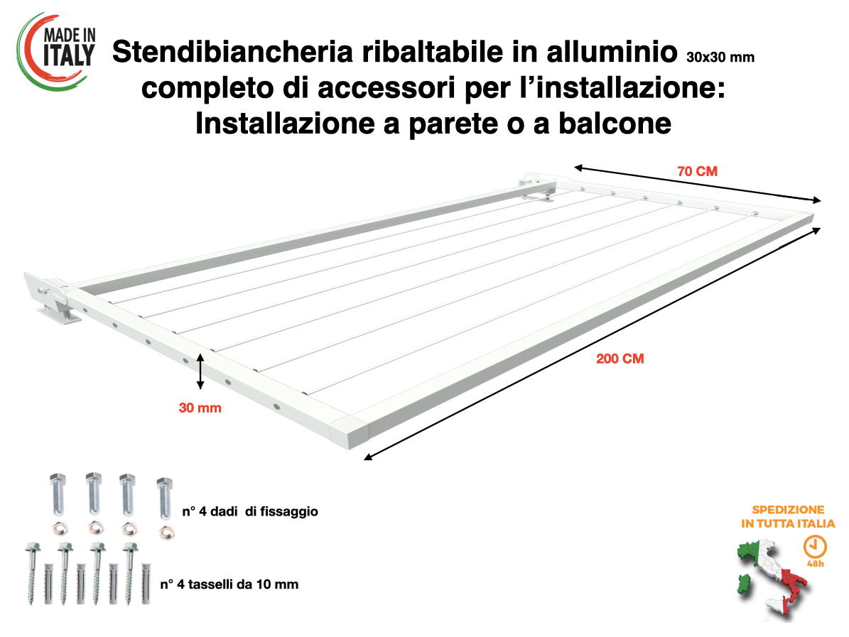Stendibiancheria Ribaltabile 200 cm Bianco – Flo.mar Design