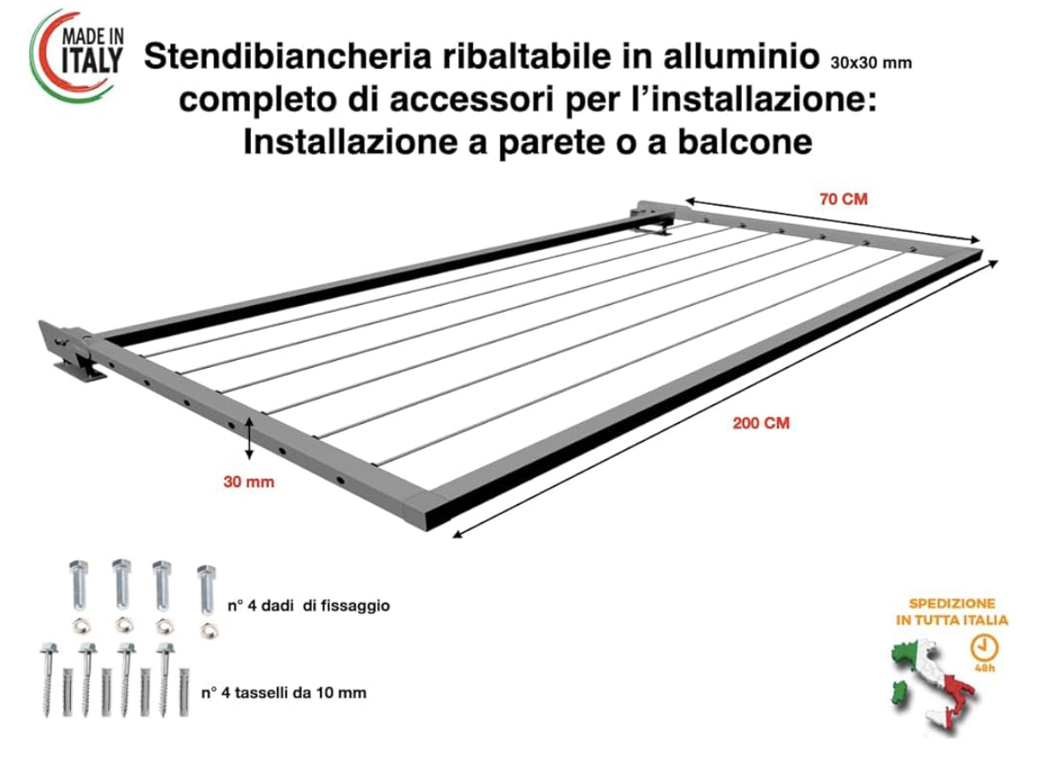 MSV Stendibiancheria Balcone 3M - Acciaio Bianco E Nero Compatto - Foto 9
