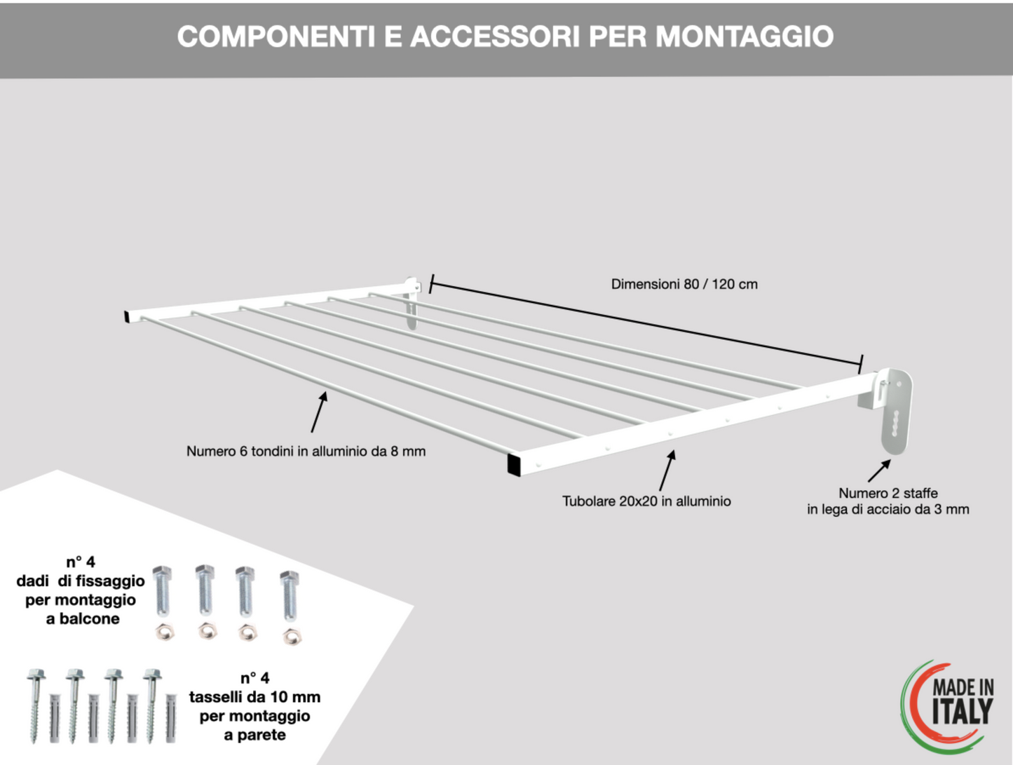 Stendibiancheria da parete Bianco Dimensioni 80 - 120 cm