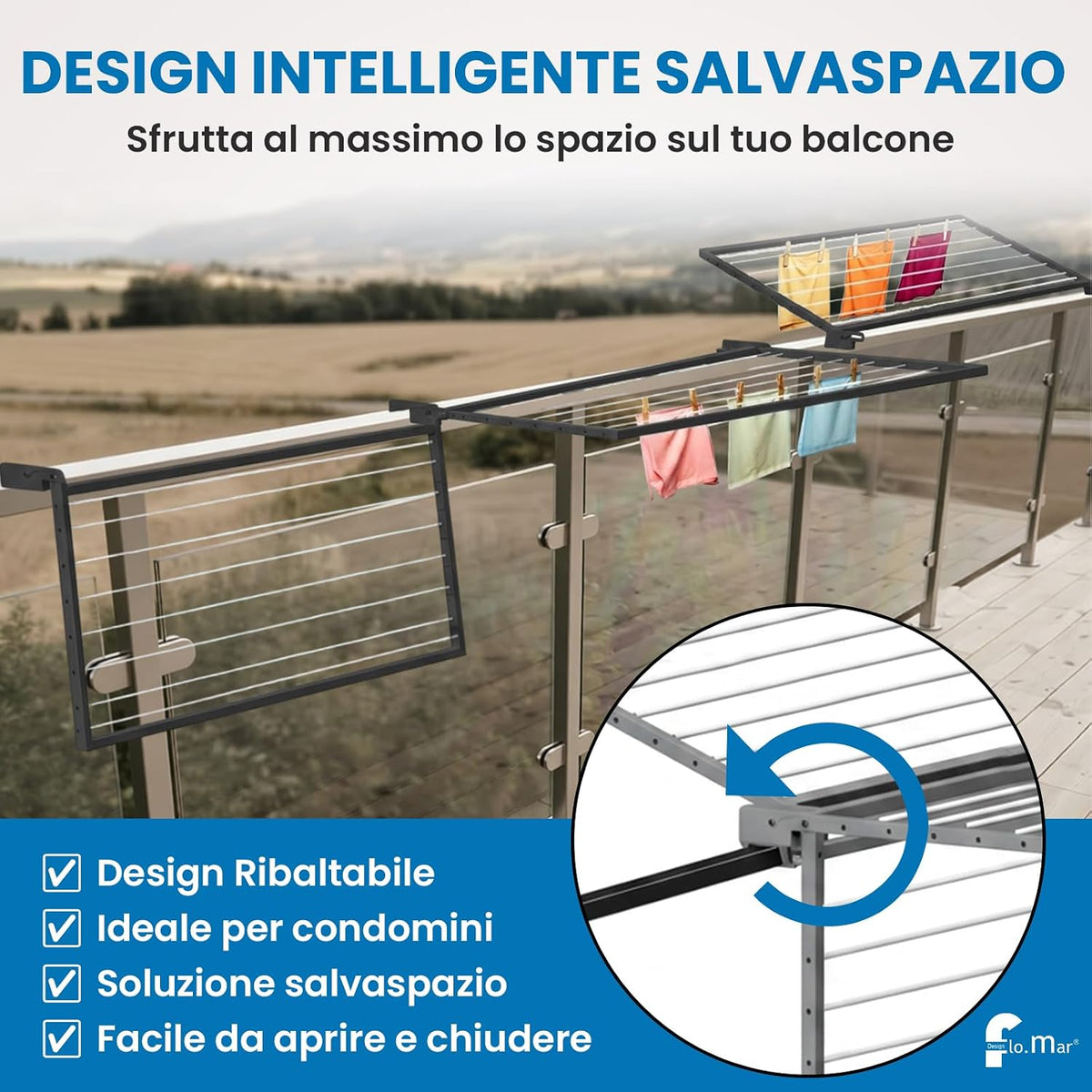 Stendino da Balcone e Parete 150x70 cm Marrone (Flip)