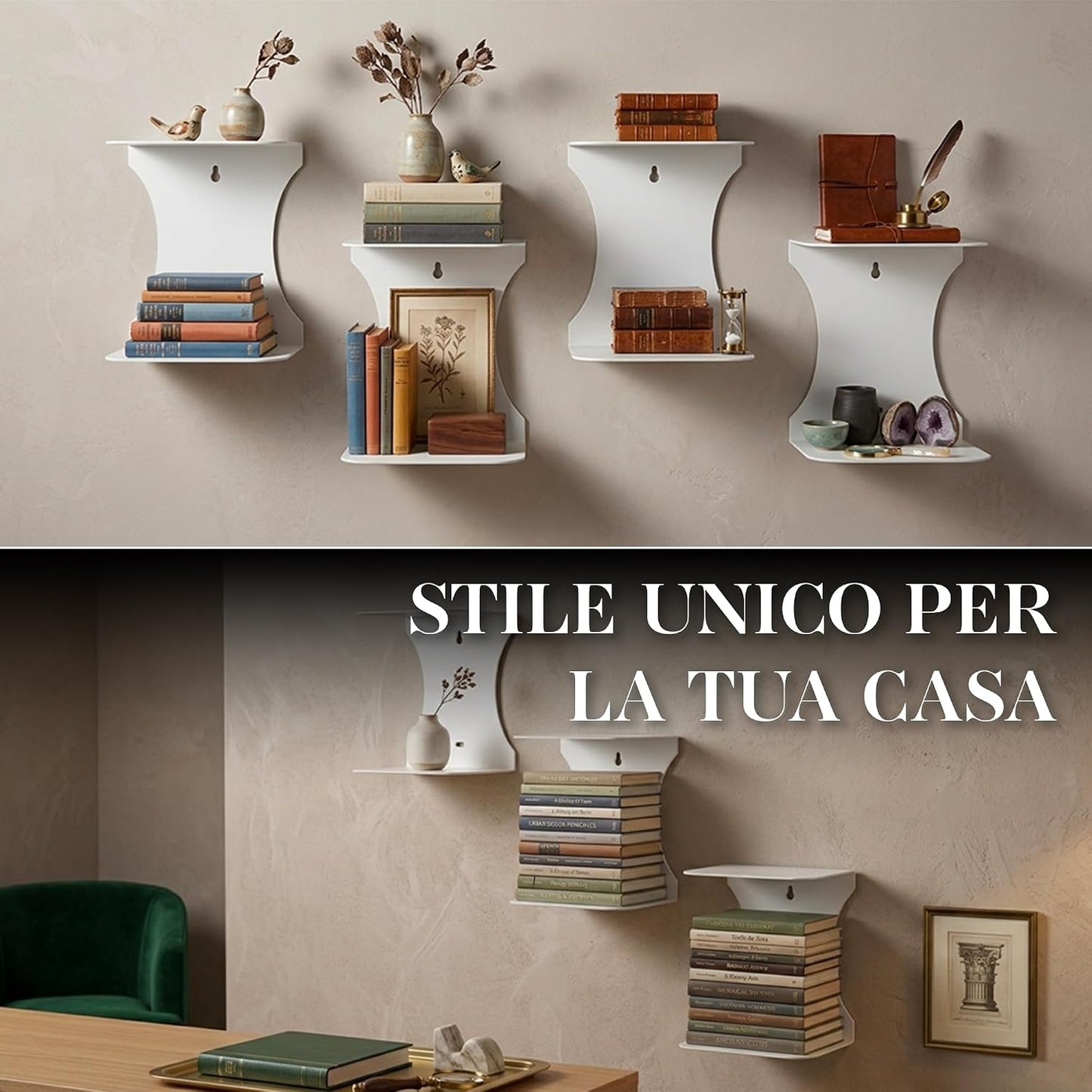 Mensole libreria a scomparsa invisibili, colore: Bianco, per mettere i libri in pila (3)