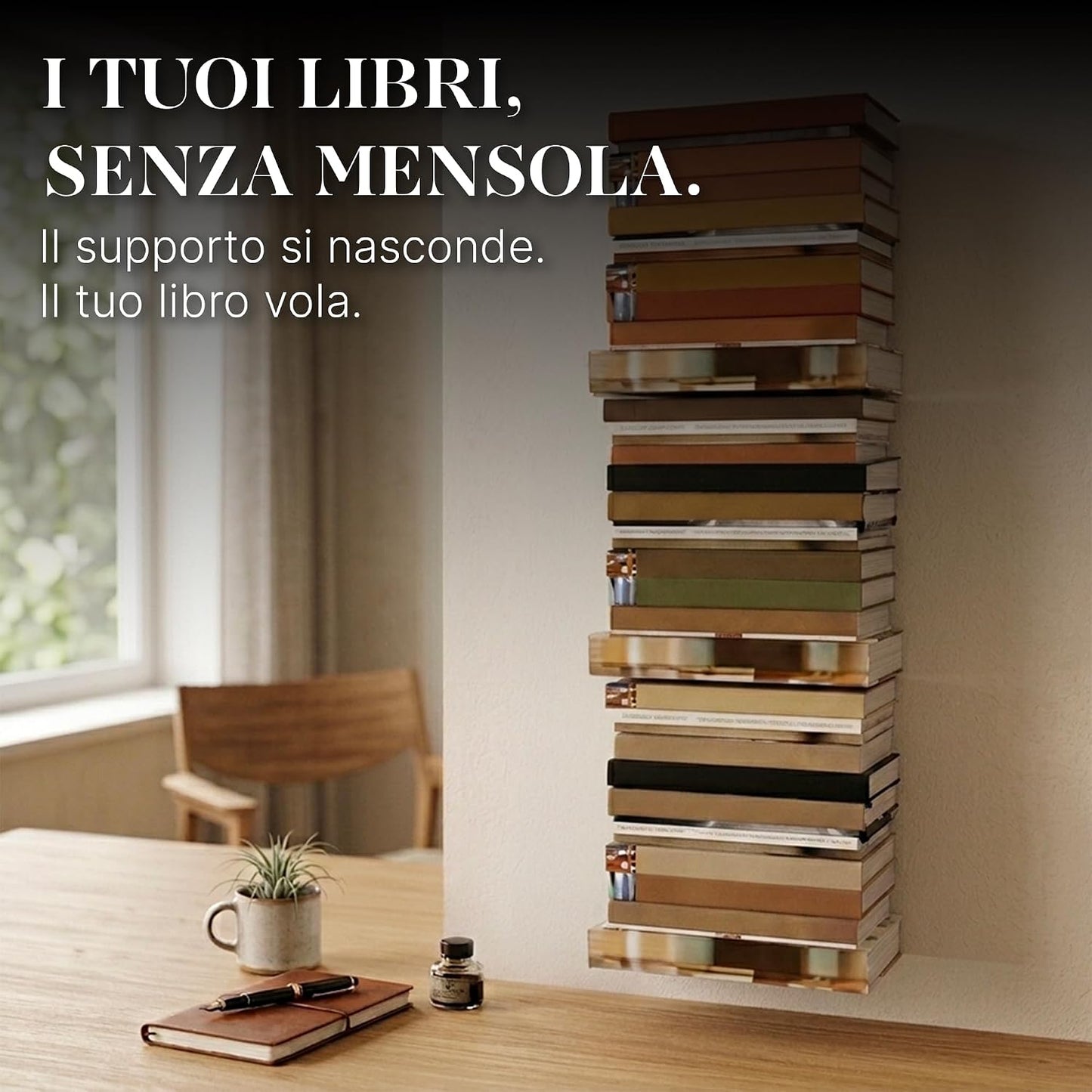 Mensole libreria a scomparsa invisibili,più Grandi colore: Nero, per mettere i libri più Grandi in pila  (1)