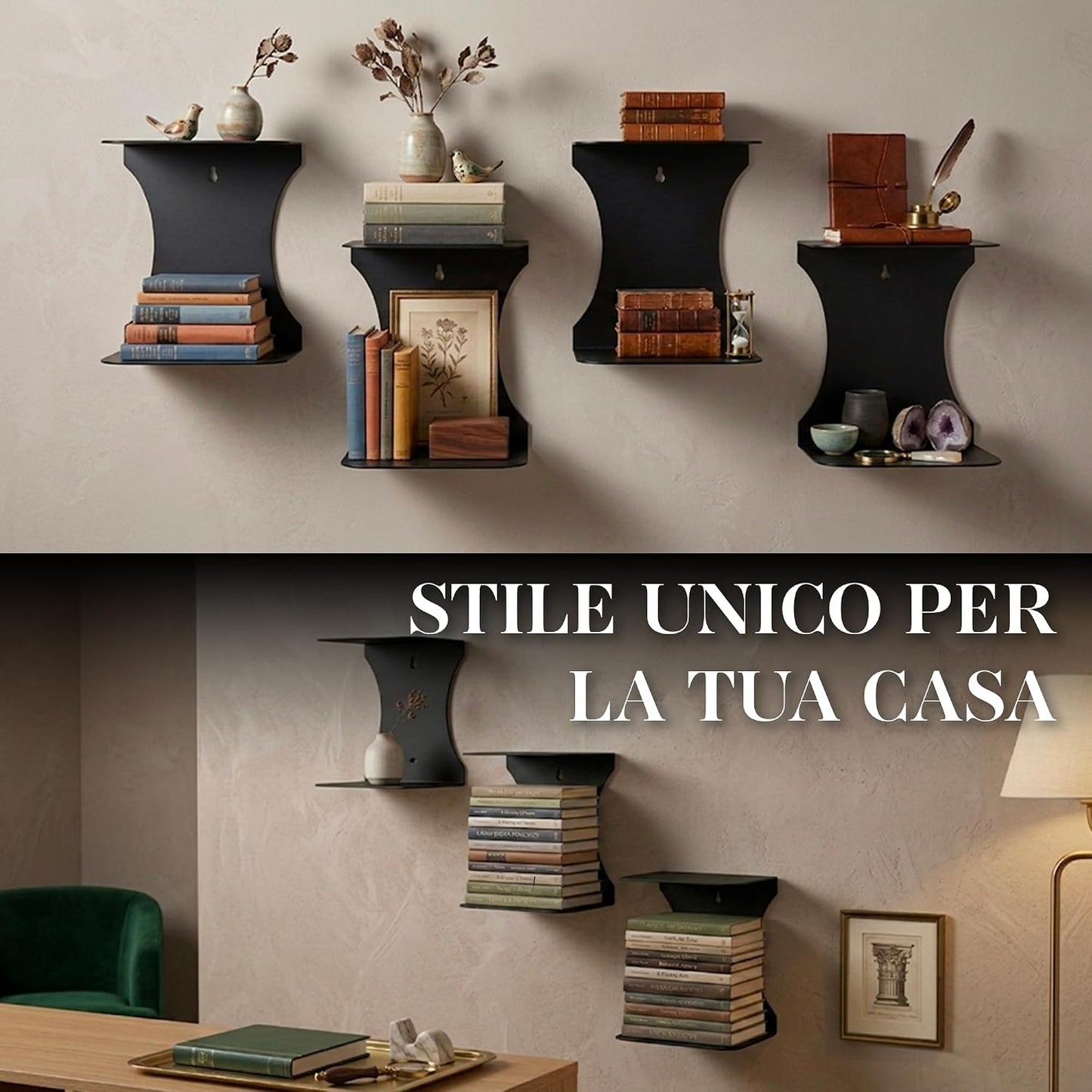 Mensole libreria a scomparsa invisibili,più Grandi colore: Nero, per mettere i libri più Grandi in pila  (1)