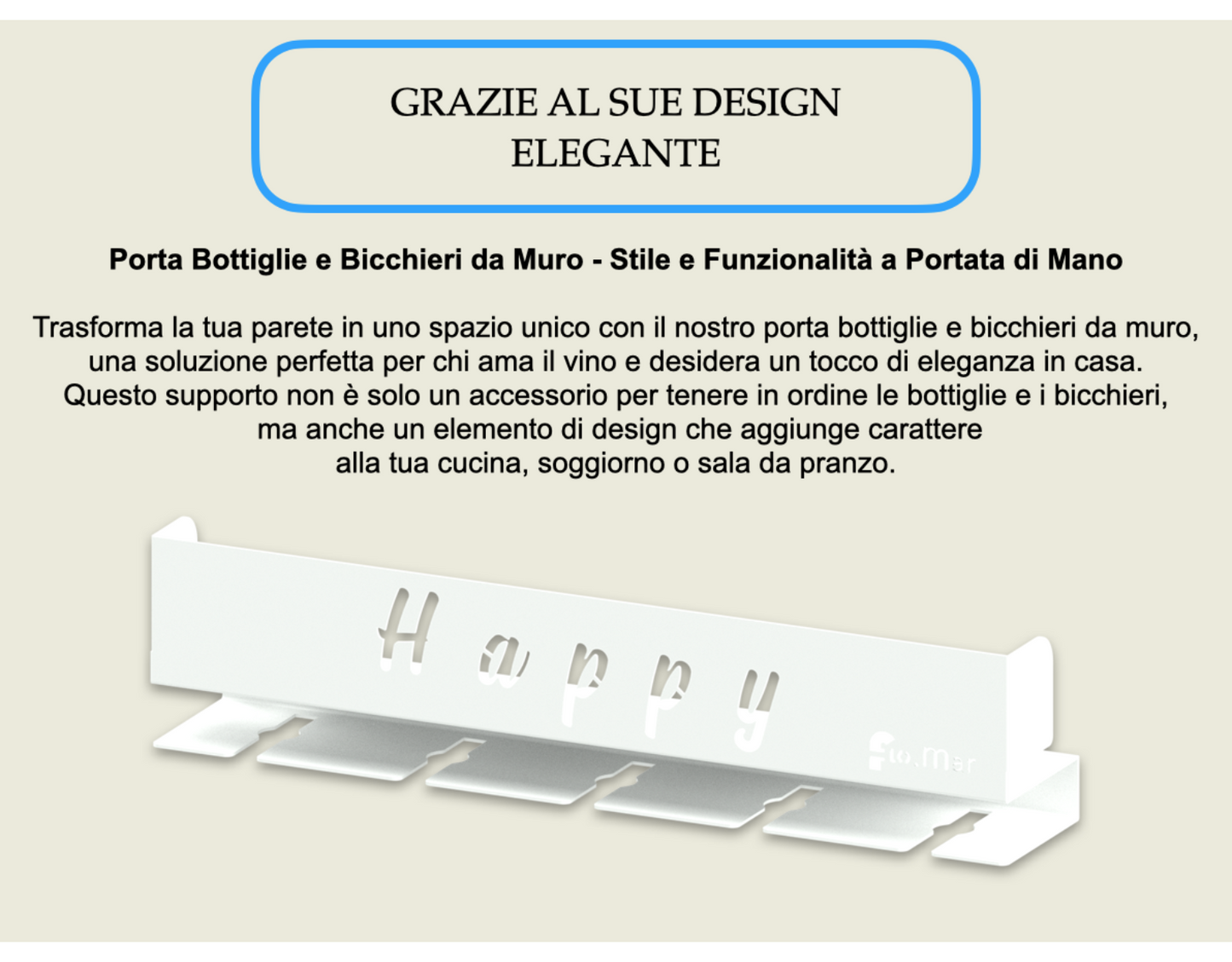 Porta bottiglie e porta bicchieri, Porta vino e calici, cantina per vino Bianco