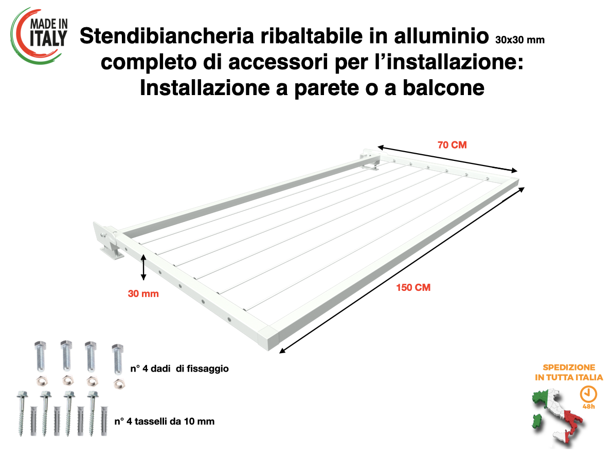 Stendibiancheria ribaltabile 150 cm BIANCO – Flo.mar Design