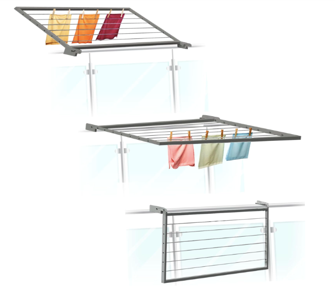 Stendibiancheria da balcone ribaltabile, stendibiancheria da esterno, stendino da parete, stendibiancheria a scomparsa D. 200x70x3 cm  Grigio