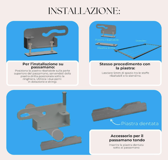 Stendibiancheria da balcone ribaltabile, stendibiancheria da esterno, stendino da parete, stendibiancheria a scomparsa Dim. 120x53x3 cm Grigio