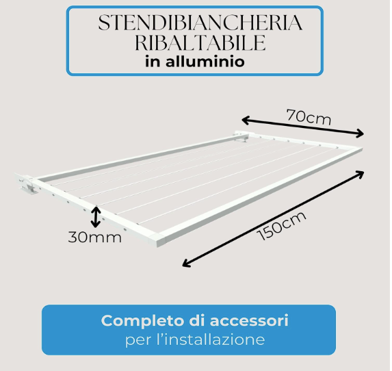 Stendibiancheria ribaltabile, stendino ribaltabile dimensioni  150 cm BIANCO