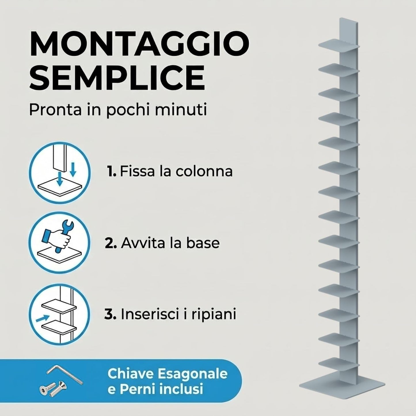 Libreria a colonna altezza 214 cm grigio