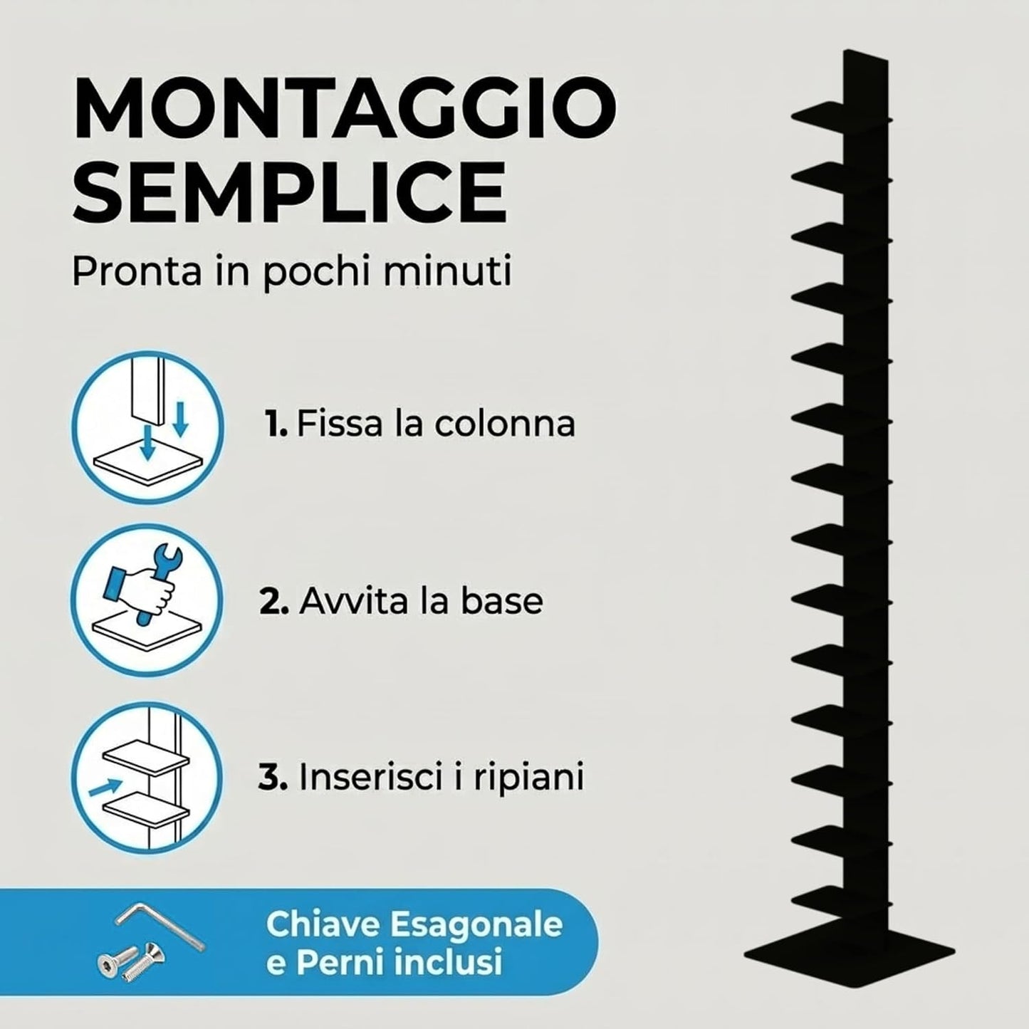 Libreria a colonna altezza 214 cm Nera