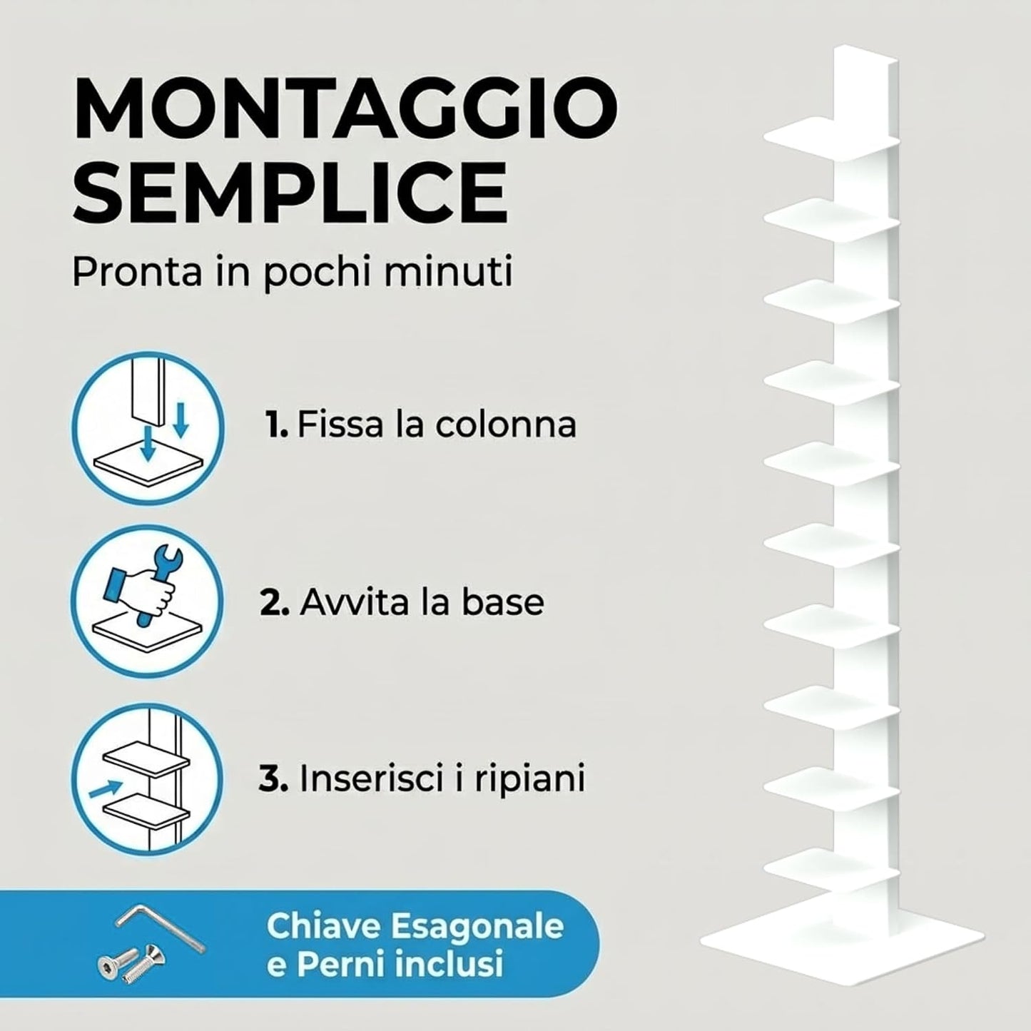 Libreria a colonna altezza 155 cm colore bianco