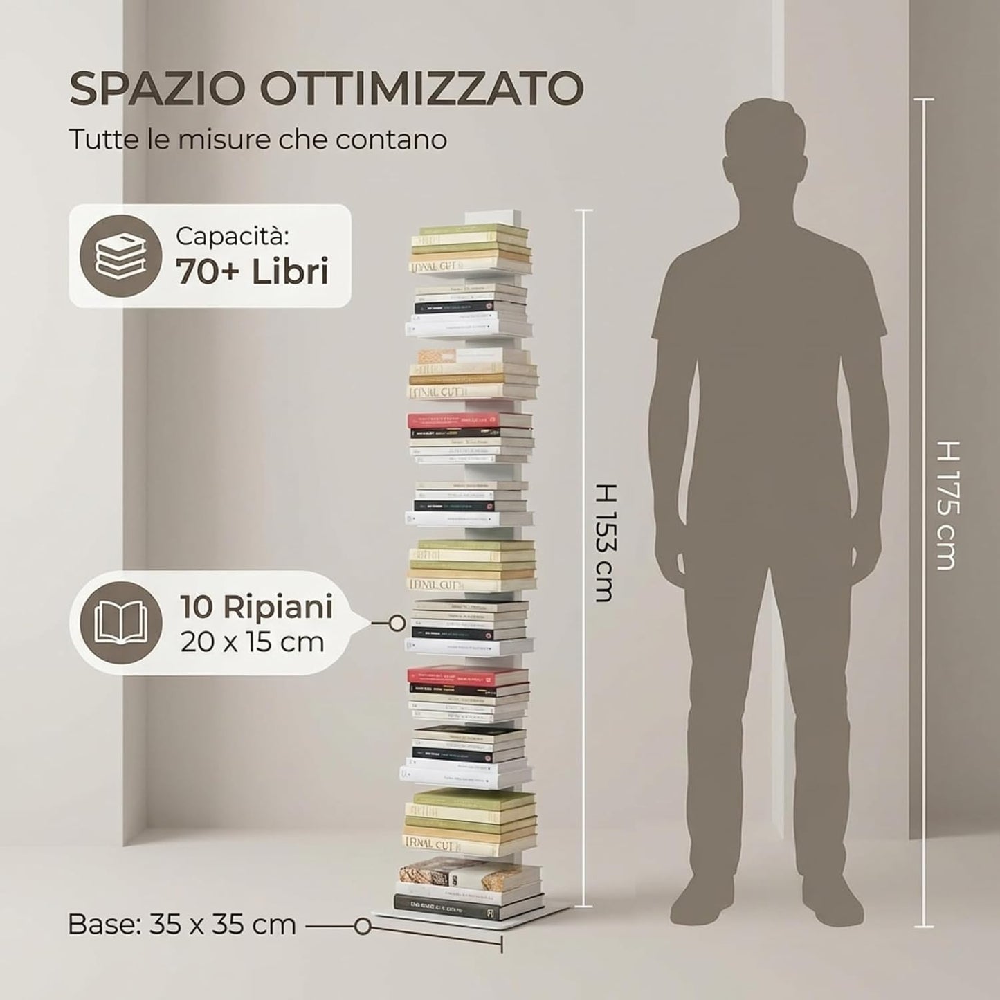 Libreria a colonna altezza 155 cm Grigia