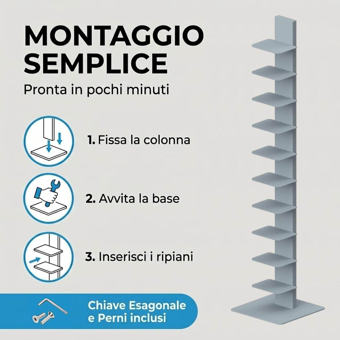 Libreria a colonna altezza 155 cm Grigia