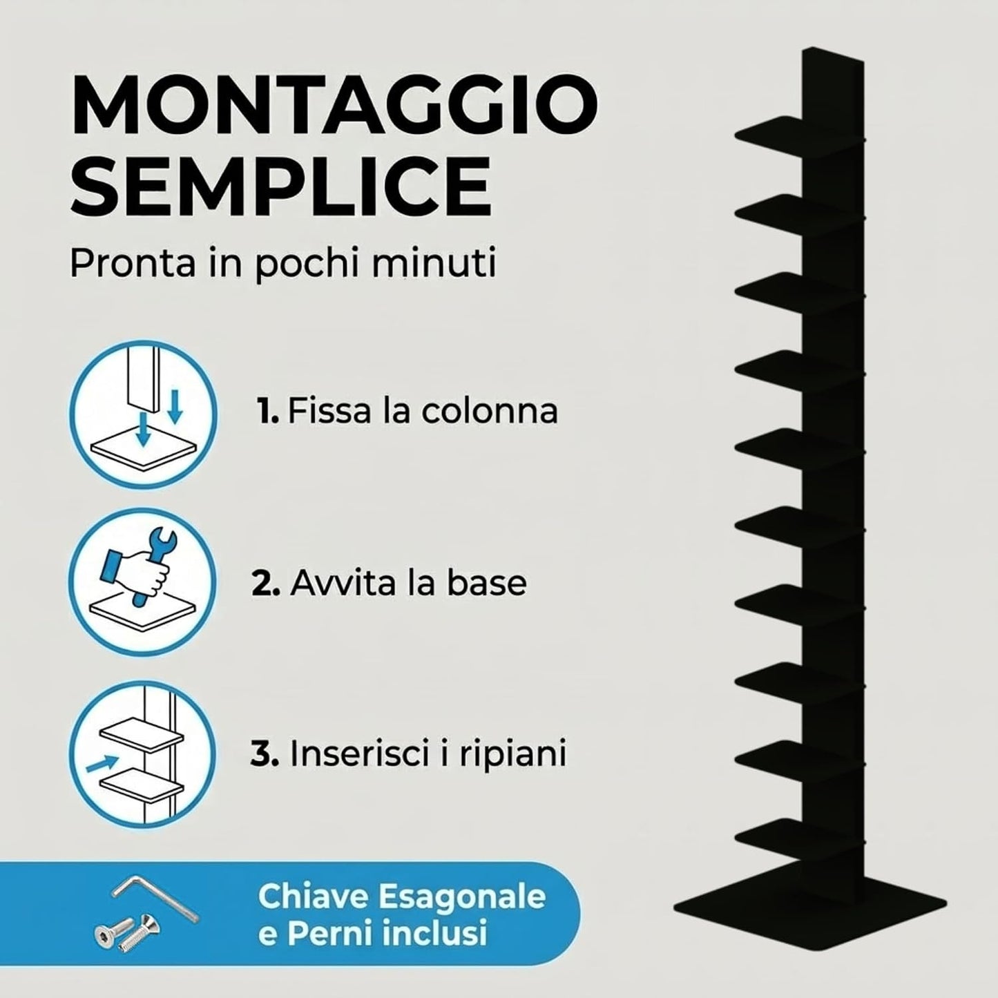 Libreria a colonna altezza 155 cm Nera