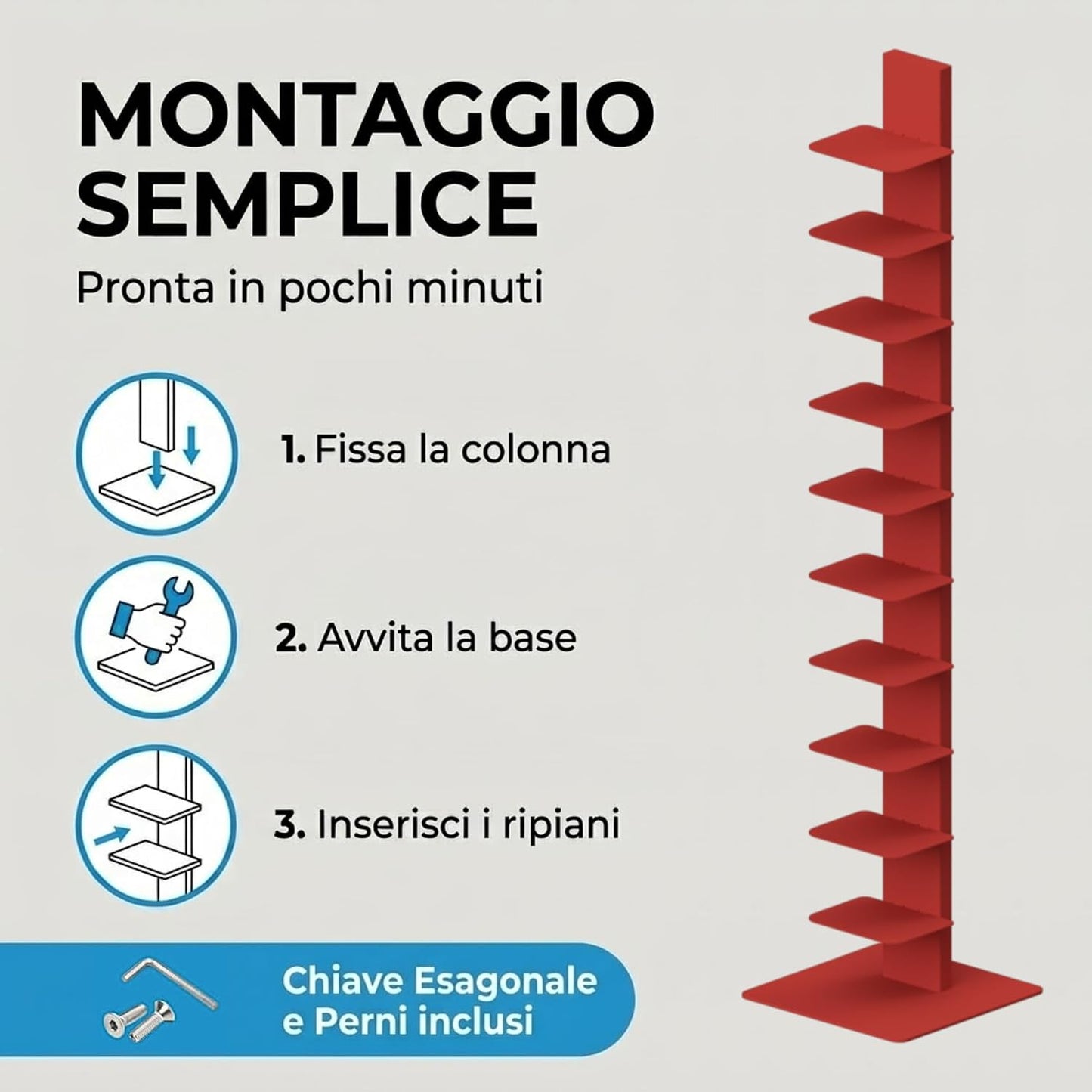 Libreria a colonna altezza 155 cm Rossa