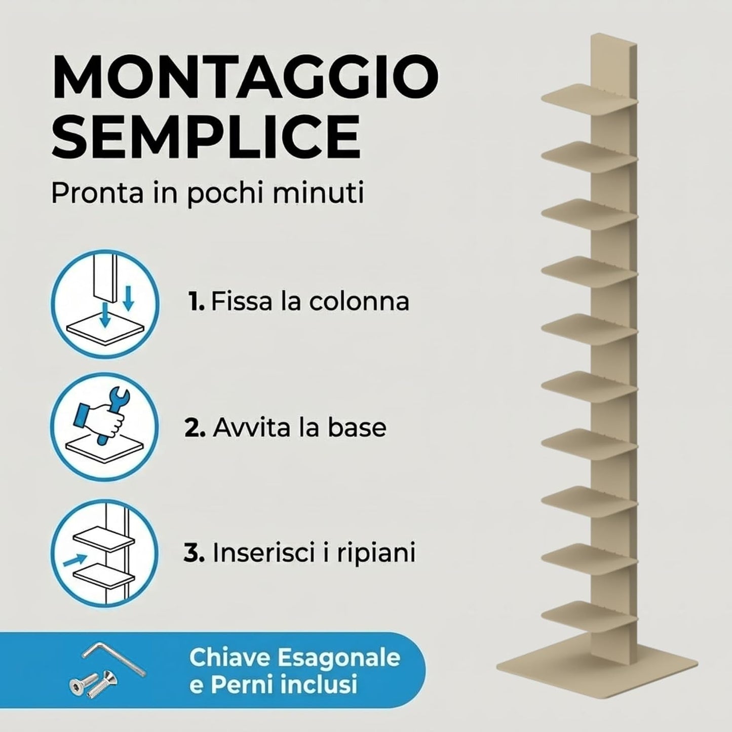 Libreria a colonna altezza 155 cm Tortora