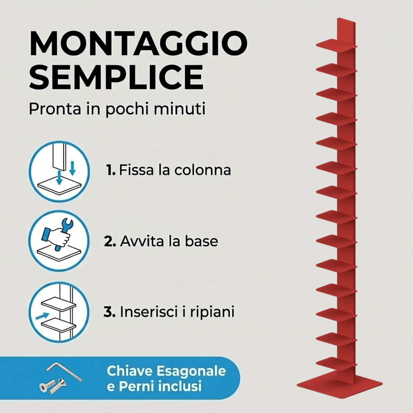 Libreria a colonna altezza 214 cm Rossa