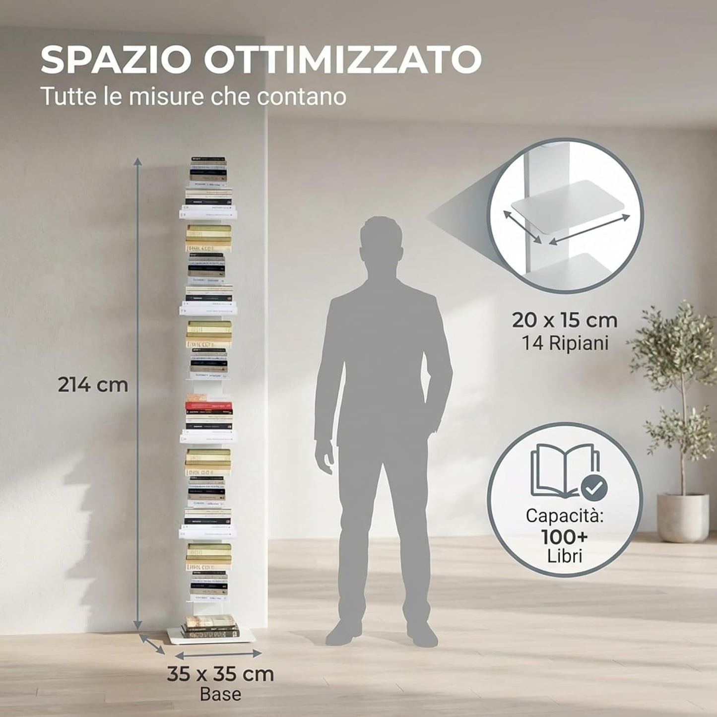 Libreria a colonna altezza 214 cm colore bianco