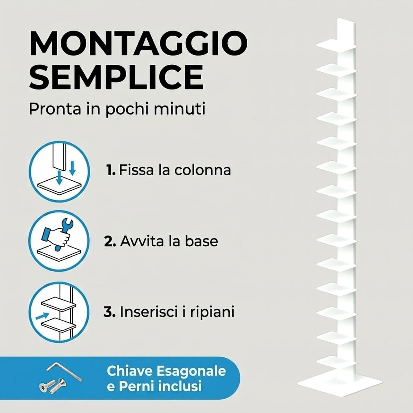 Libreria a colonna altezza 214 cm colore bianco